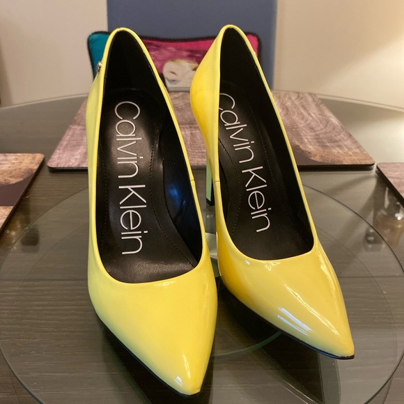 Calvin Klein Shoes - Calvin Klein Yellow Patent Leather Heels